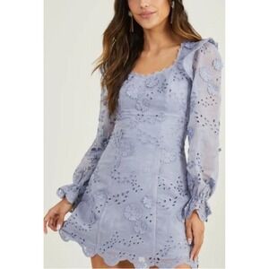 Altar'd State Floral Eyelet Lace Coquette Mini Dress Long Sleeve Ruffle Large